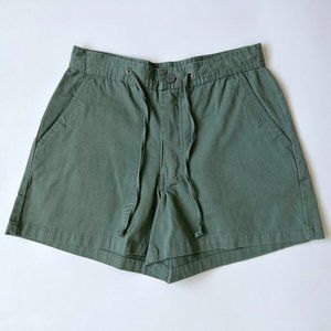 90s sage green mid to high rise shorts with waist tie & hidden Velcro pockets